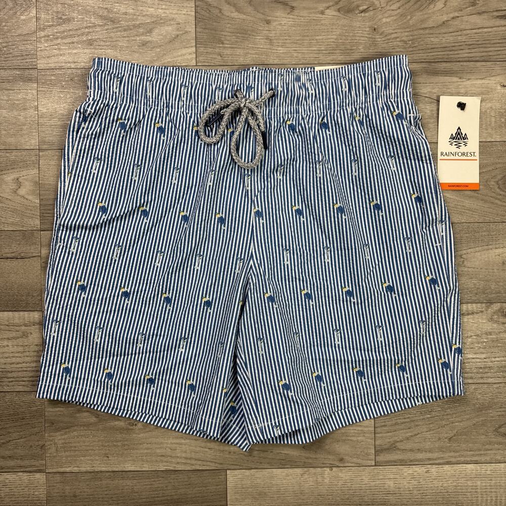 Rainforest Seersucker Swim Trunks Shorts 7" Inseam Bering Sea Blue sz S